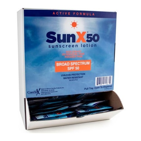 Coretex Products CoreTex Sun X 50 Sunscreen Lotion, SPF 50 Lotion, Pouch, Wallmount Box, 50 Packets 61663